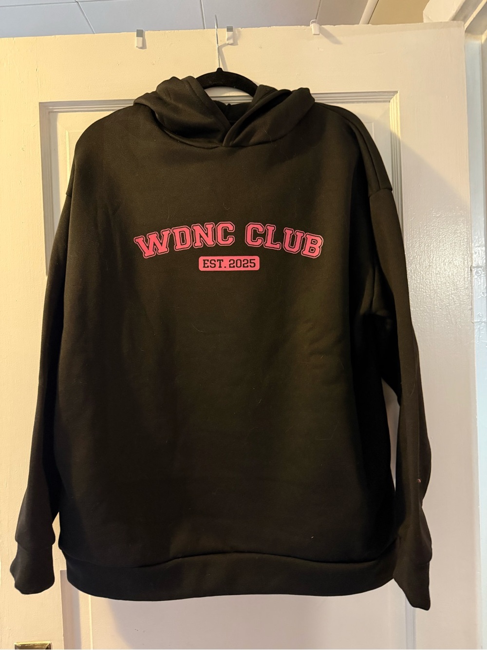 Women's Black Hoodie with Pink Logo WDNC Club